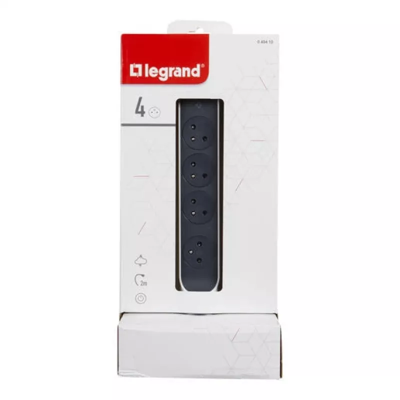 Legrand 049410 przedłużacz zasilający 2 m 4 gniazda AC Wewnętrzny Szary, Biały
