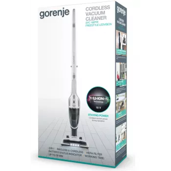Gorenje SVC180FW odkurzacz pionowy 2 w 1 zasilany baterią do odkurzania na sucho HEPA bezworkowy 0,6 l biały