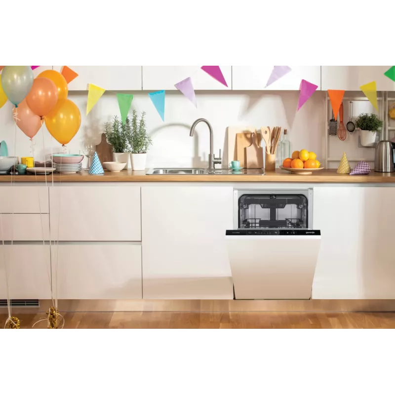 Gorenje Diskmaskin GV561D10 BK070, w pełni zabudowana, Slimline (45 cm), Biały, Standard (80 - 85 cm), Czarny, Przyciski