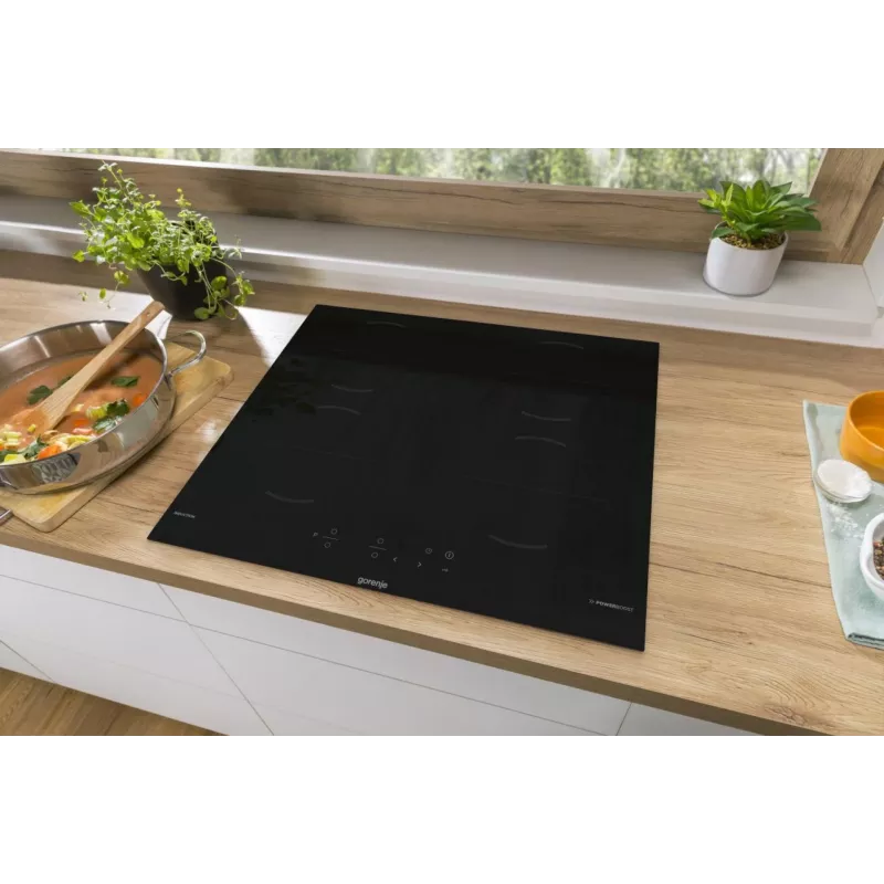 Płyta indukcyjna Gorenje GI6401BCE RAL9017, czarna, do zabudowy, 59,5 cm, płyta indukcyjna strefowa, ceramika szklana, 4 strefy grzewcze
