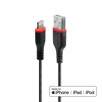 Lindy 1m Wzmocniony kabel USB typu A do Lightning, 1 m, Lightning, USB A, Męski, Męski, Czarny