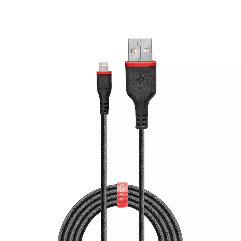 Lindy 1m Wzmocniony kabel USB typu A do Lightning, 1 m, Lightning, USB A, Męski, Męski, Czarny