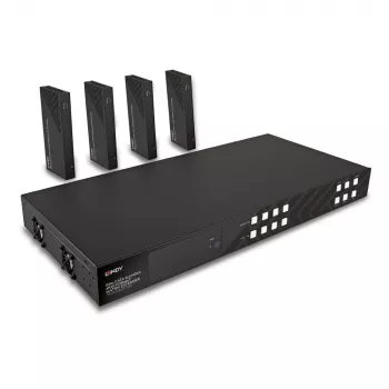 Lindy 150m Cat.6 4x4 HDMI 4K60 HDBaseT Matrycowy Ekspander, 3840 x 2160 pikseli, nadajnik i odbiornik AV, 150 m, Przewodowy, Czarny, HDCP