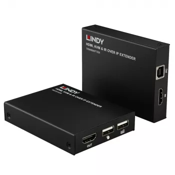 Lindy HDMI, KVM i IR Extender over IP, Nadajnik i odbiornik, Przewodowy, 150 m, Cat5e, Cat6, Czarny, Metal