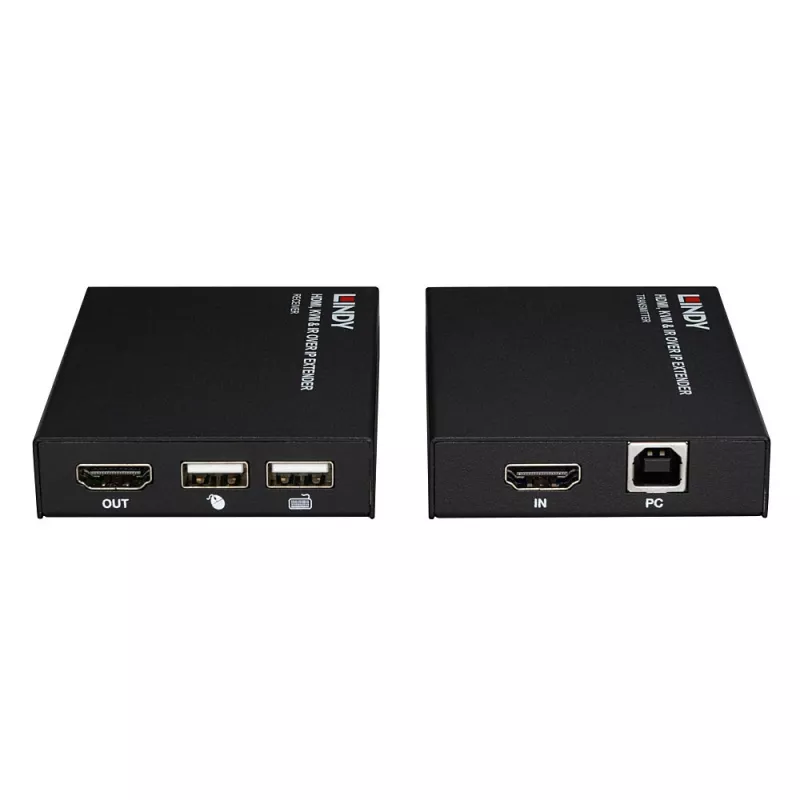 Lindy HDMI, KVM i IR Extender over IP, Nadajnik i odbiornik, Przewodowy, 150 m, Cat5e, Cat6, Czarny, Metal