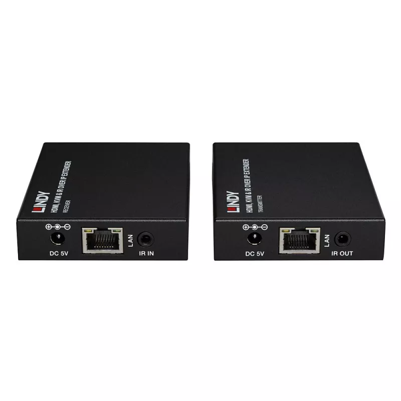 Lindy HDMI, KVM i IR Extender over IP, Nadajnik i odbiornik, Przewodowy, 150 m, Cat5e, Cat6, Czarny, Metal