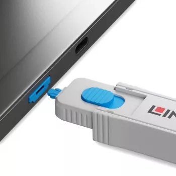 Lindy Zestaw blokad portów HDMI, niebieski (1x klucz, 4x blokady), Blokada portu + klucz, HDMI, niebieski, szary, tworzywo ABS, 1 szt., woreczek foliowy