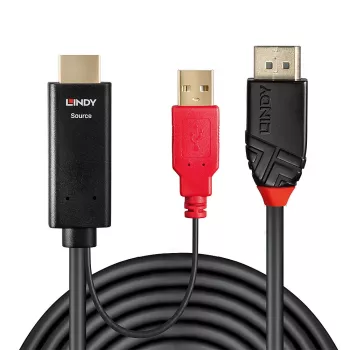 Kabel Lindy 0,5 m HDMI na DisplayPort, 0,5 m, DisplayPort, HDMI + USB, męski, żeński, złoty