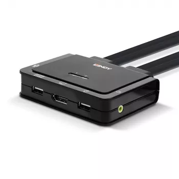 Lindy 2 Port DisplayPort 1.2, USB 2.0 i Audio kabel KVM Switch