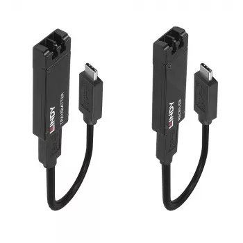 Lindy 100m Fibre Optic USB 3.2 Type C Extender, nadajnik i odbiornik sieciowy, 100 m, 10000 Mbit/s, światłowód, USB 3.2 Gen 1 (3.1 Gen 1) Type-C, czarny