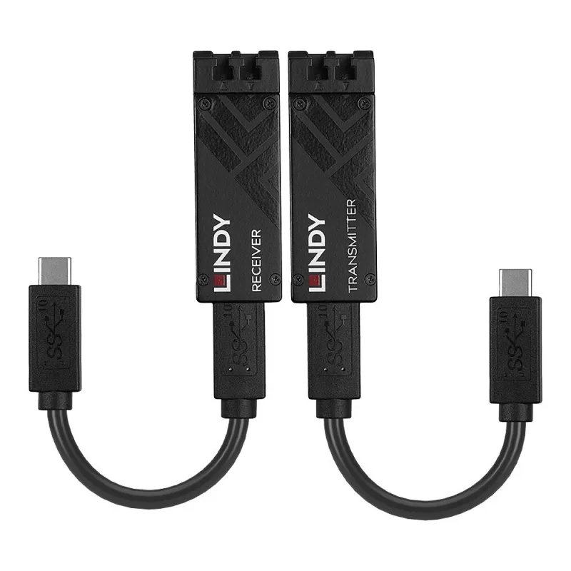 Lindy 100m Fibre Optic USB 3.2 Type C Extender, nadajnik i odbiornik sieciowy, 100 m, 10000 Mbit/s, światłowód, USB 3.2 Gen 1 (3.1 Gen 1) Type-C, czarny