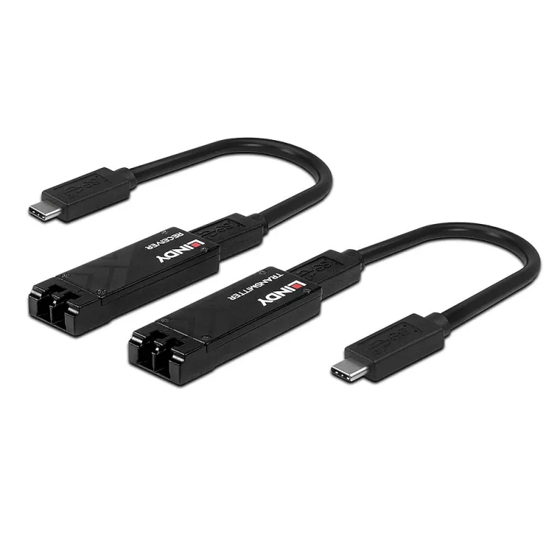 Lindy 100m Fibre Optic USB 3.2 Type C Extender, nadajnik i odbiornik sieciowy, 100 m, 10000 Mbit/s, światłowód, USB 3.2 Gen 1 (3.1 Gen 1) Type-C, czarny