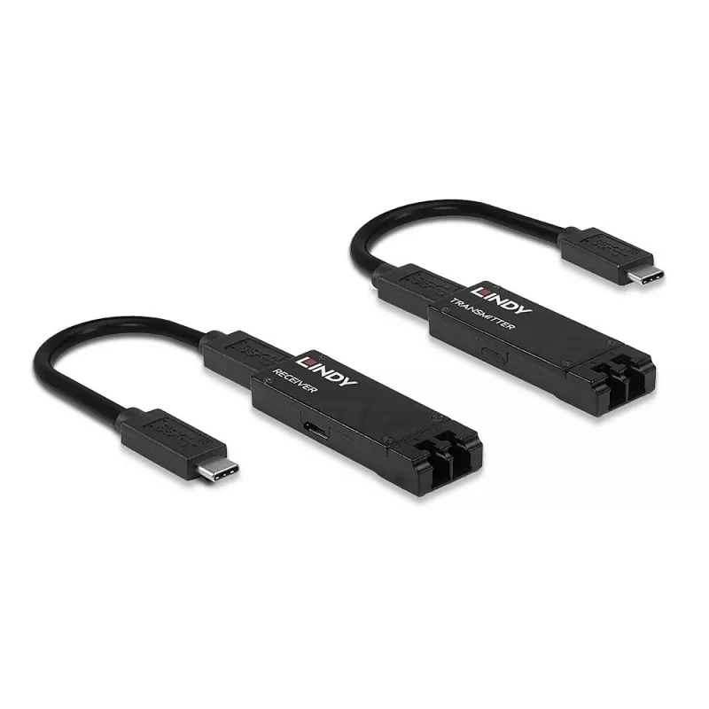 Lindy 100m Fibre Optic USB 3.2 Type C Extender, nadajnik i odbiornik sieciowy, 100 m, 10000 Mbit/s, światłowód, USB 3.2 Gen 1 (3.1 Gen 1) Type-C, czarny