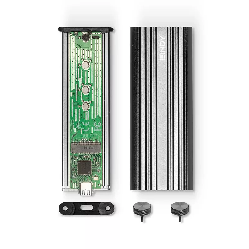 Obudowa SSD Lindy USB 3.2 Gen 2x2 NVMe M.2, obudowa SSD, M.2, PCI Express, 20 Gbit/s, łączność USB, srebrna