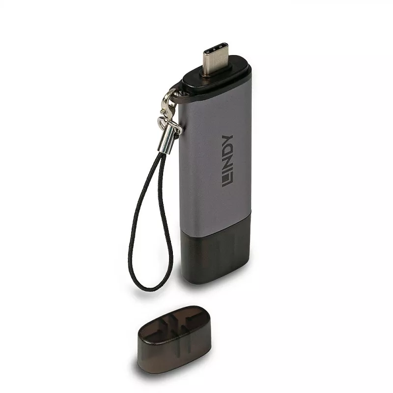 Lindy USB 3.2 Type C i A SD / Micro SD czytnik kart, MiniSD, SD, czarny, szary, 5000 Mbit/s, USB 3.2 Gen 1 (3.1 Gen 1) Type-A/Type-C, 78,5 mm, 22,5 mm