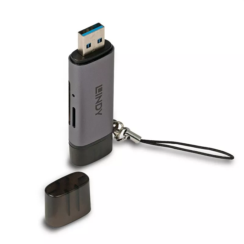 Lindy USB 3.2 Type C i A SD / Micro SD czytnik kart, MiniSD, SD, czarny, szary, 5000 Mbit/s, USB 3.2 Gen 1 (3.1 Gen 1) Type-A/Type-C, 78,5 mm, 22,5 mm