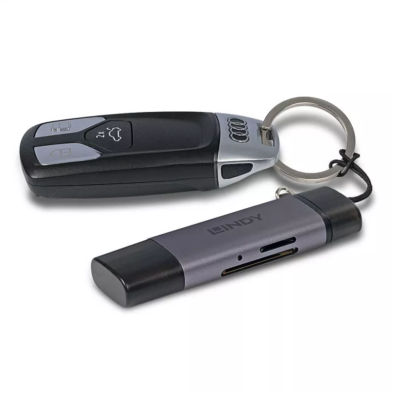 Lindy USB 3.2 Type C i A SD / Micro SD czytnik kart, MiniSD, SD, czarny, szary, 5000 Mbit/s, USB 3.2 Gen 1 (3.1 Gen 1) Type-A/Type-C, 78,5 mm, 22,5 mm