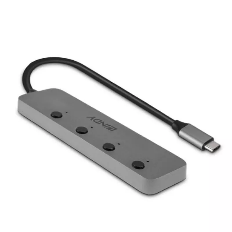 Lindy Hub USB 4-portowy USB 3.2 Typ C z przełącznikami wł./wył.
