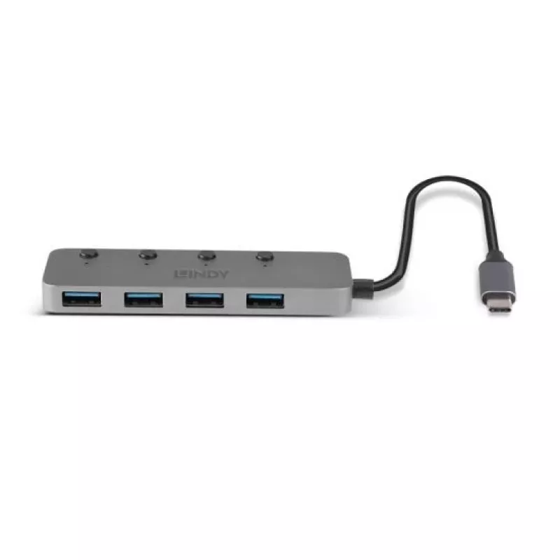 Lindy Hub USB 4-portowy USB 3.2 Typ C z przełącznikami wł./wył.