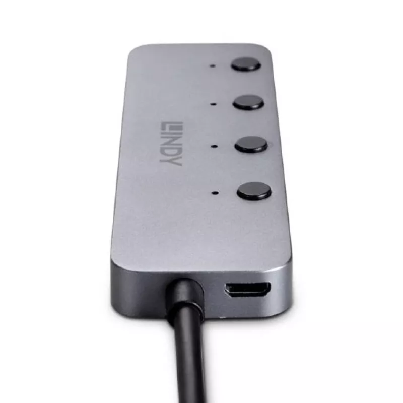 Lindy Hub USB 4-portowy USB 3.2 Typ C z przełącznikami wł./wył.
