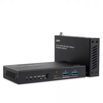 Lindy 100m Cat.6A 2 Host USB 3.2 Gen 1 HDBaseT Extender, Nadajnik i odbiornik sieciowy, 100 m, 480 Mbit/s, Cat6a, VS6320, Brąz fosforowy