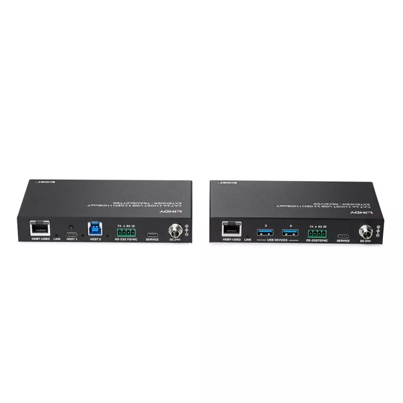 Lindy 100m Cat.6A 2 Host USB 3.2 Gen 1 HDBaseT Extender, Nadajnik i odbiornik sieciowy, 100 m, 480 Mbit/s, Cat6a, VS6320, Brąz fosforowy