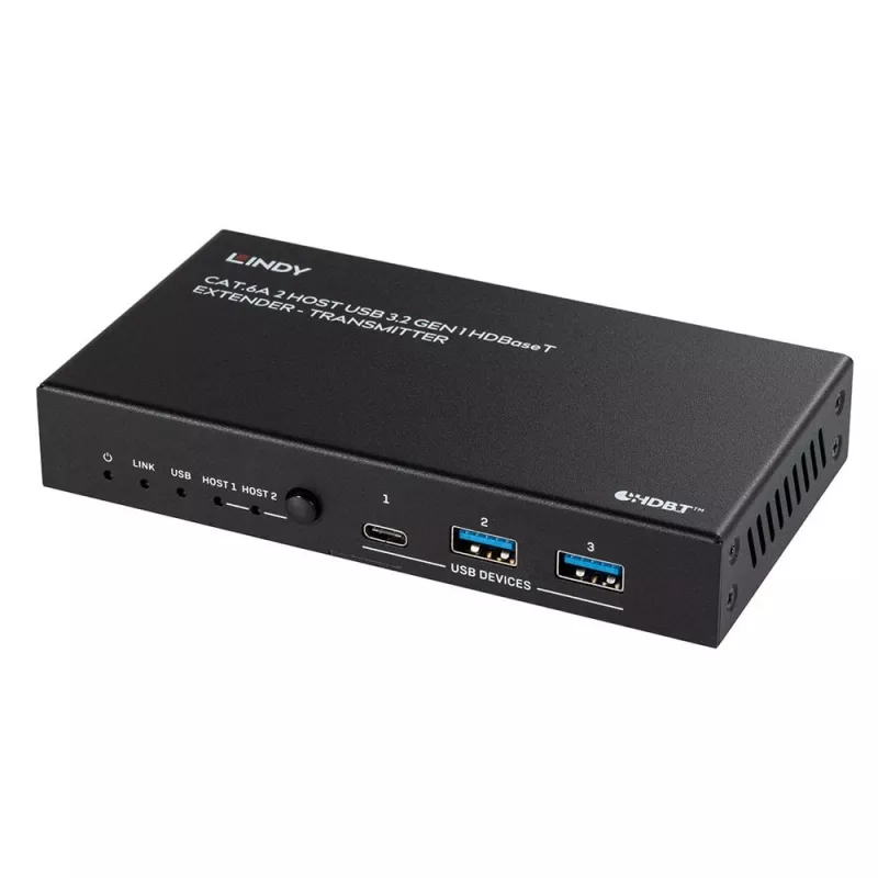 Lindy 100m Cat.6A 2 Host USB 3.2 Gen 1 HDBaseT Extender, Nadajnik i odbiornik sieciowy, 100 m, 480 Mbit/s, Cat6a, VS6320, Brąz fosforowy