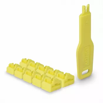 Lindy RJ45 Port Locks Żółty, 10 szt. + 1 Klucz, Blokada portu + klucz, RJ-45, Żółty, Akrylonitryl-butadien-styren (ABS), 10 szt., Poliworek