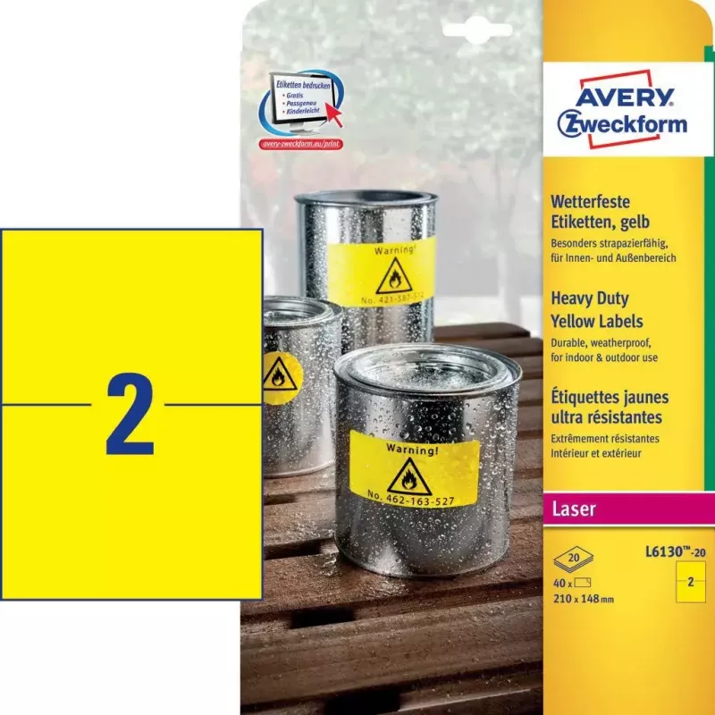 Samoprzylepna etykieta Avery L6130-20 Prostokątna Żółta