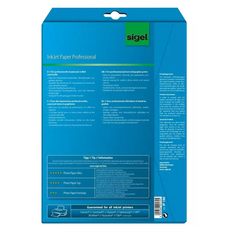 Papier do druku A4 Sigel IP186 matowy 25 arkuszy biały