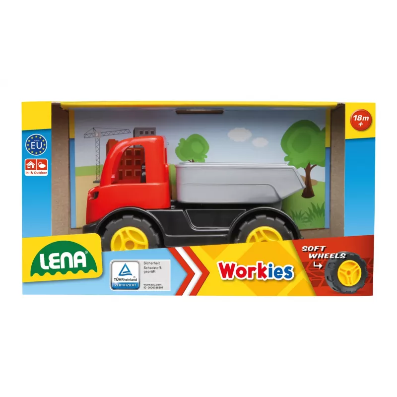 Zabawkowa wywrotka Lena 01260 — solidna konstrukcja, kolorowy design, pojazd do zabawy dla dzieci