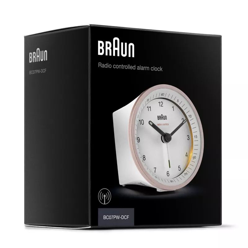 Braun BC07 Kwarcowy budzik Różowy, Biały