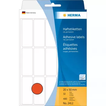Etykiety uniwersalne HERMA 2412 20x50 mm czerwony papier matowy odręczny napis