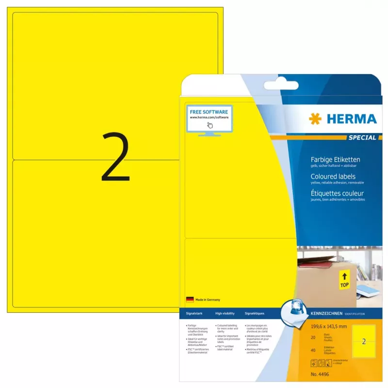 Kolorowe etykiety HERMA A4 199,6x143,5 mm żółte papier mat 40 szt.