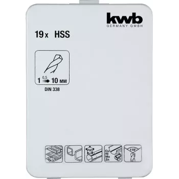 Zestaw wierteł KWB 421856 19 szt. Wiertła kręte 1,0 - 10 mm