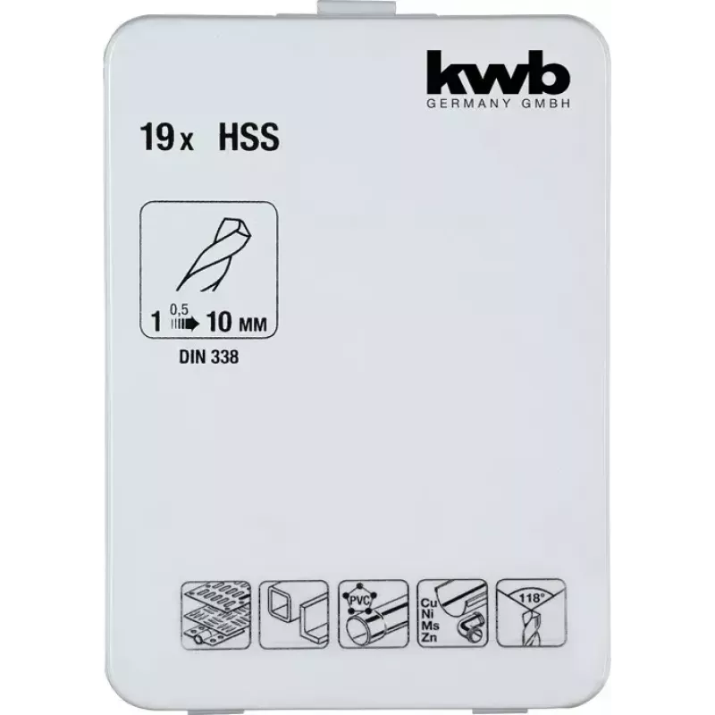Zestaw wierteł KWB 421856 19 szt. Wiertła kręte 1,0 - 10 mm