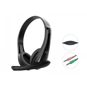 Przewodowy zestaw słuchawkowy CONCEPTRONIC POLONA06B3T, stereo 3.5 mm, mikrofon z redukcją szumów, nauszne, 20–20000 Hz, kabel 1,8 m, czarny