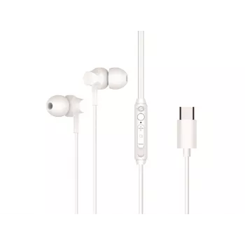 Przewodowy zestaw słuchawkowy douszny CONCEPTRONIC BRENDAN03W — USB-C, 20–20000 Hz, kabel 1,2 m, biały