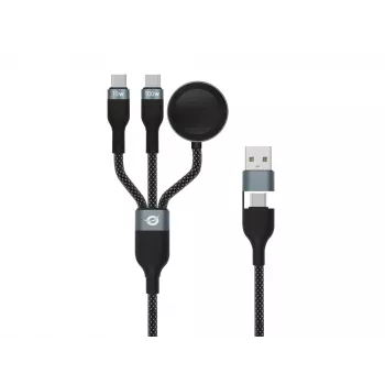 Kabel do szybkiego ładowania i danych USB A na 2× USB-C 3-w-1 Conceptronic ETTA08B15 — 1,5 m, USB 2.0, 5A, ładowarka do Apple Watch, 100W E‑Mark