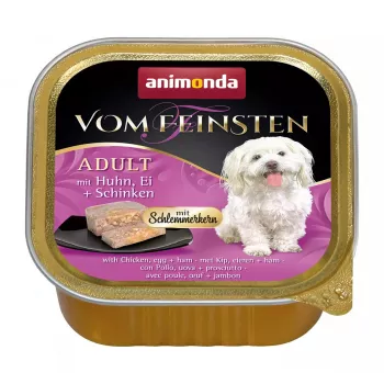Mokra karma dla psa animonda Vom Feinsten Gourmet Core — Kurczak, Jajko i Szynka, tacka 150 g, bezzbożowa, dla dorosłych psów małych ras (5–10 kg)