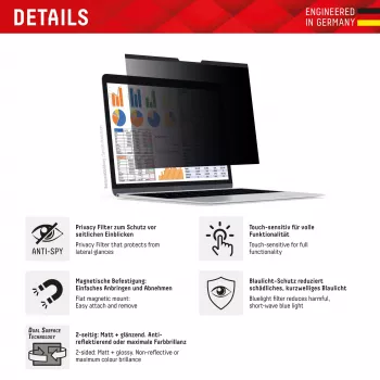 Displex PRIVACY SAFE magnetyczny dwukierunkowy filtr prywatyzujący do laptopa/notebooka 14'' (16:10)