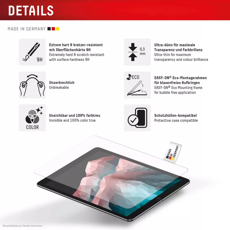 Szkło ochronne na tablet Displex (9H) do Samsung Galaxy Tab S11, ramka montażowa Eco, niezniszczalne