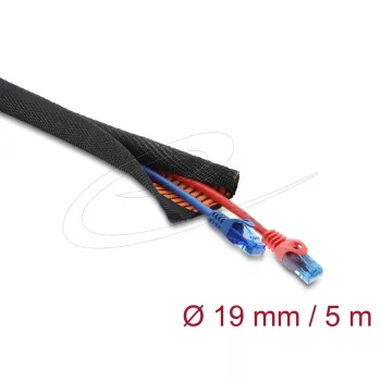 DELOCK Rękaw ochronny na kable samozamykalny dwuwarstwowy 5 m x 19 mm czarny