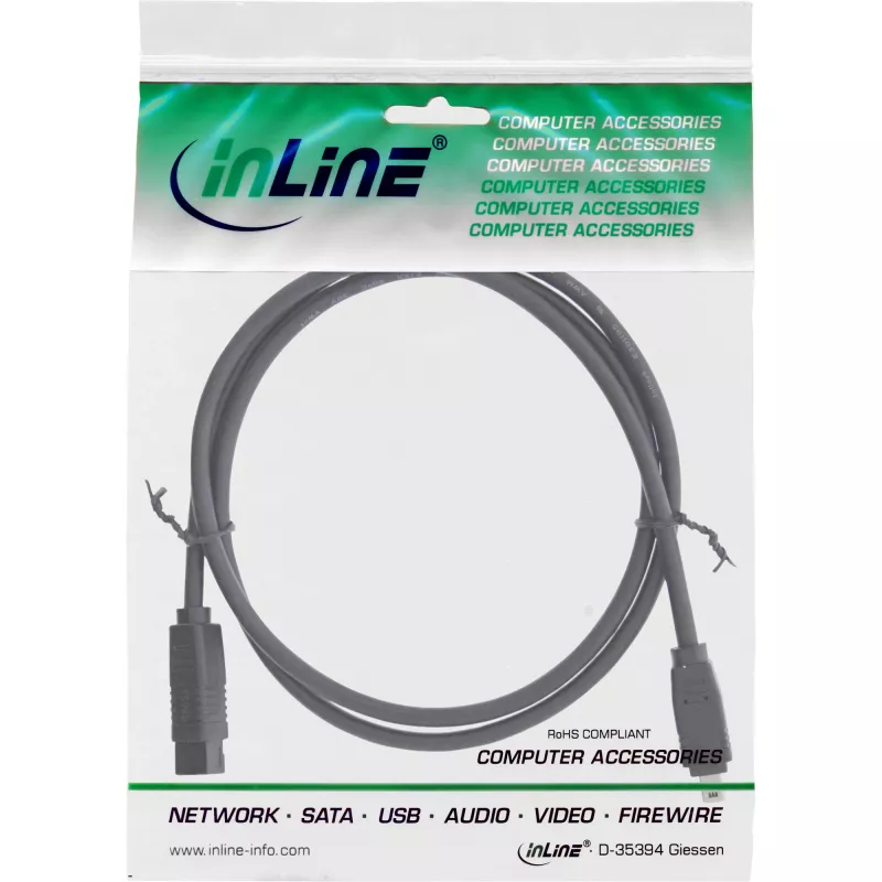 InLine FireWire 400 na 800 1394b Kabel 4/9 Pin Męski 1.8m Czarny