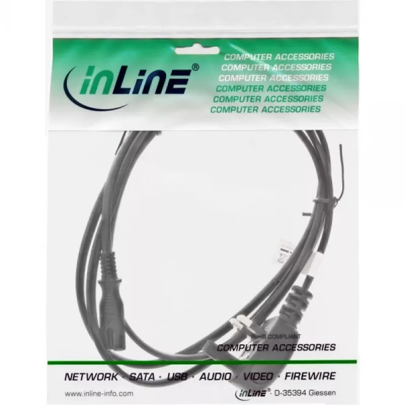 Kabel zasilający InLine, wtyk męski England / Euro 8 żeński, 1,8 m, 1,8 m, BS 1363, złącze C7, 250 V, 2,5 A