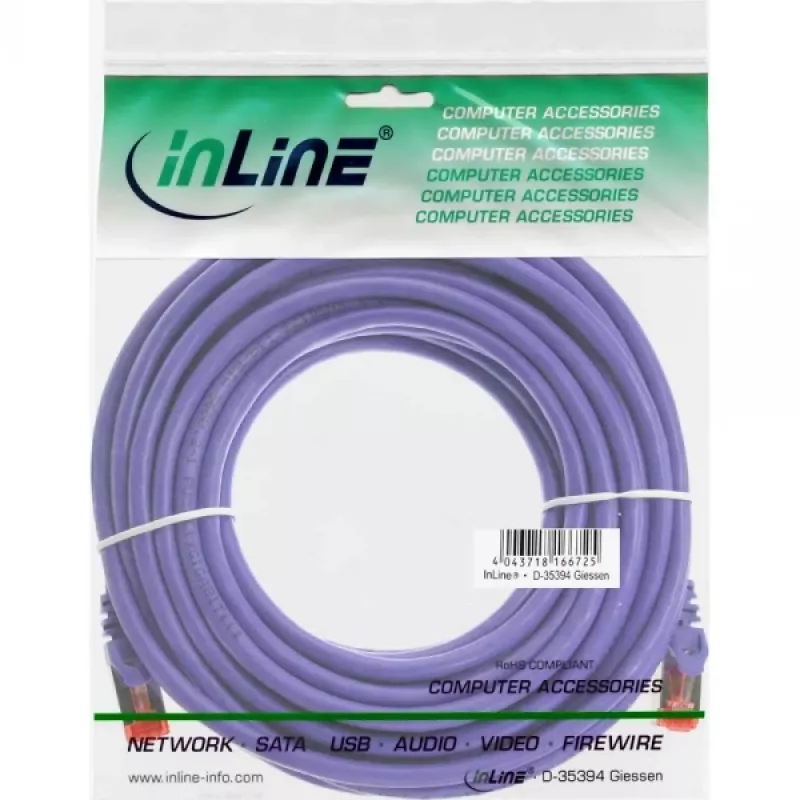 Kabel krosowy InLine S/FTP PiMF Cat.6 250MHz PVC miedź fioletowy 7.5m