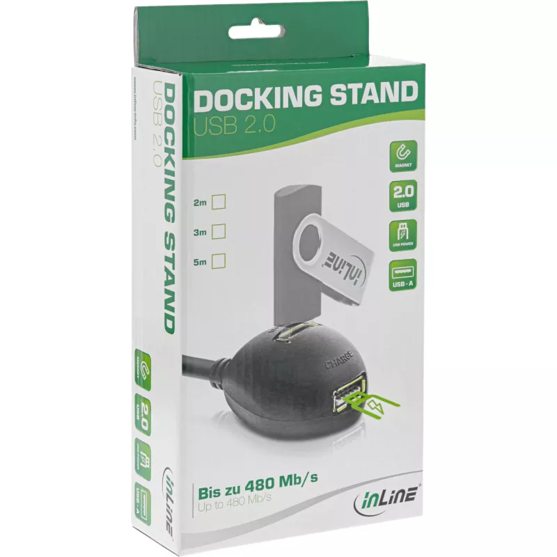 Kabel InLine USB 2.0 Typ A męski / żeński, z podstawą, czarny, 2m