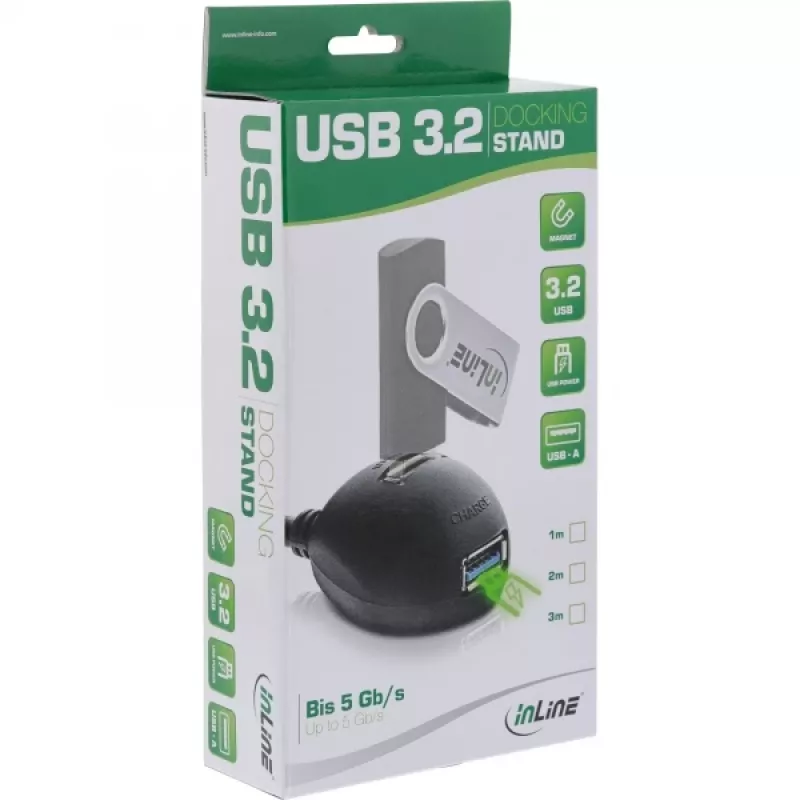 Przedłużacz InLine USB 3.2 Gen.1 USB Typ A M / 2x A F + Zasilanie, ze stojakiem, czarny, 2m