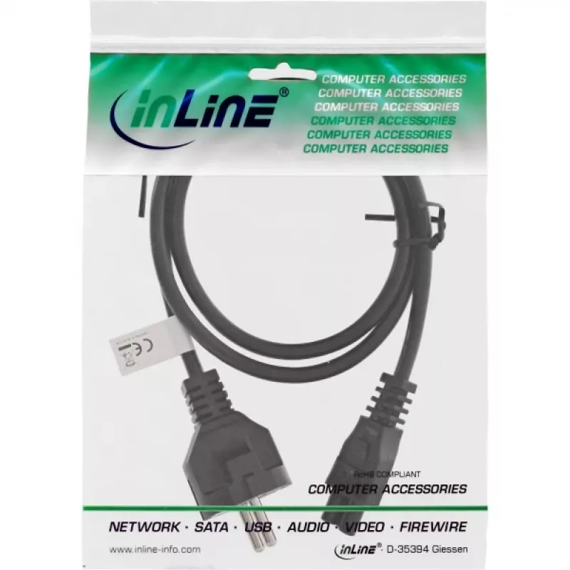 InLine kabel zasilający Typ F niemiecki / wtyczka „Myszka Miki” do notebooka czarny 1m