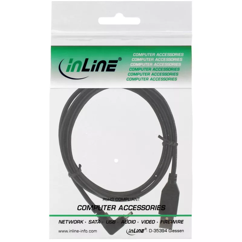 InLine USB Type A męski / Mini 5pin męski pod kątem 90° do góry, czarny, 0,5m